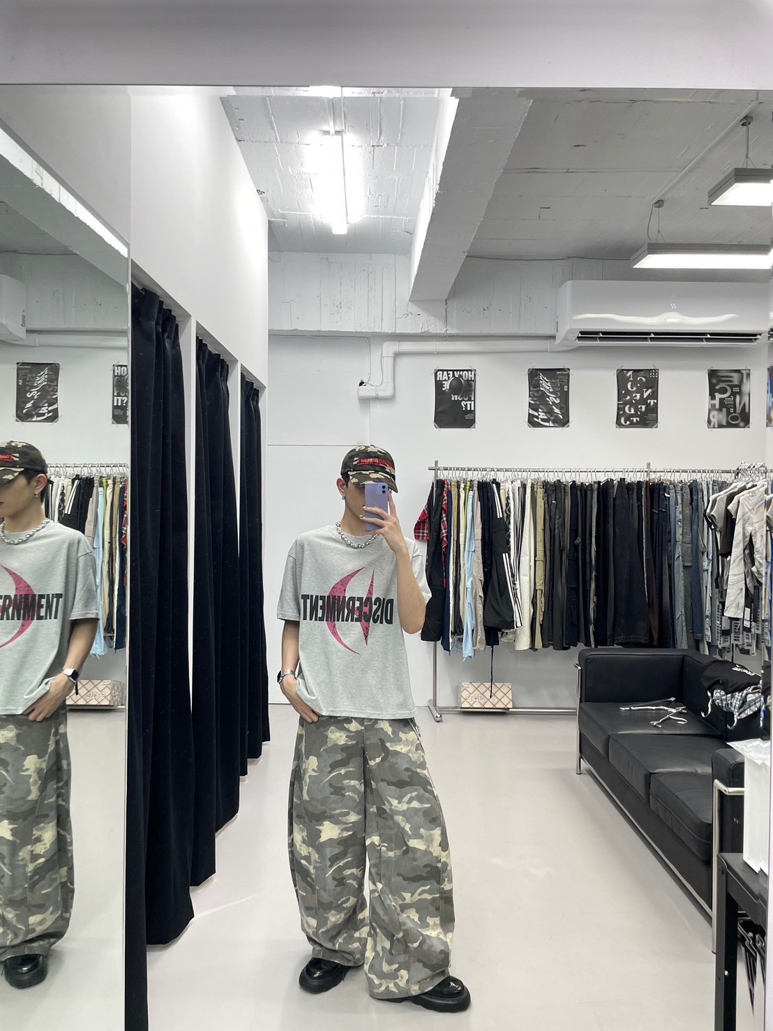 （GOAL) ERHU 222326 美式迷彩水洗灰彎刀褲 工裝褲 闊腿褲