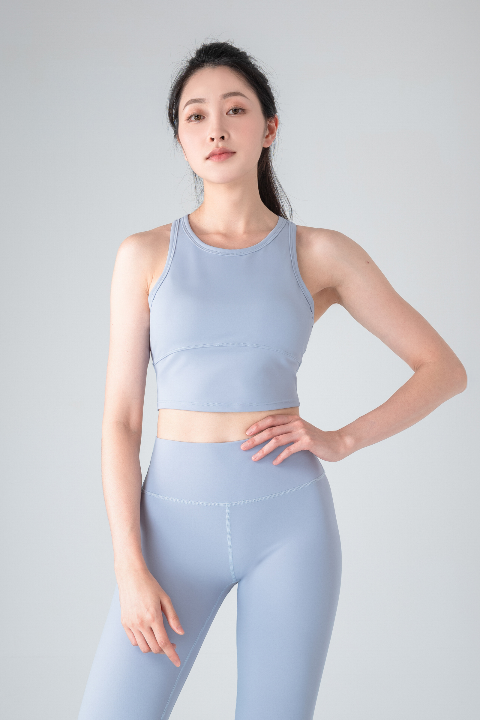 美背削肩運動背心－冰藍