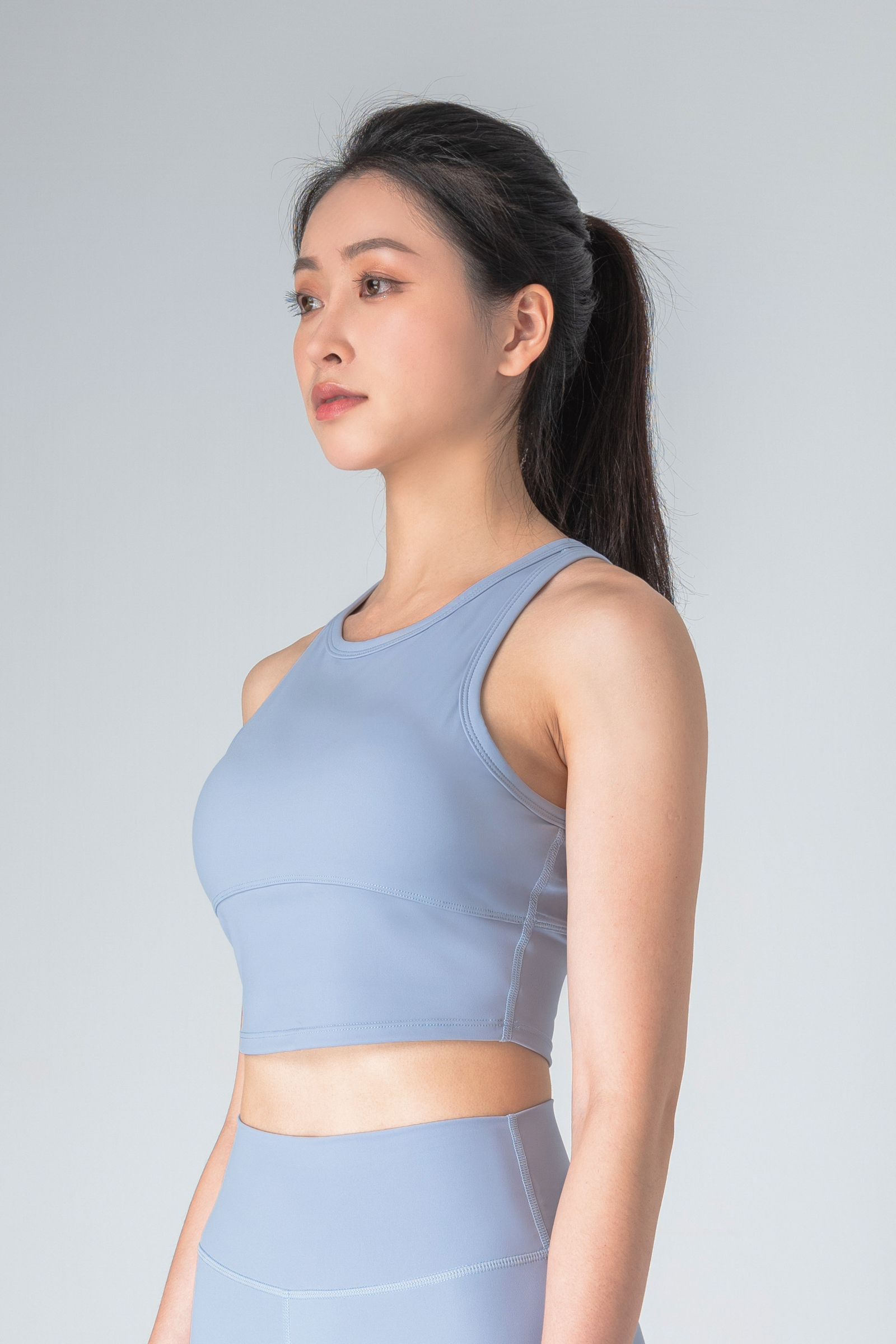 美背削肩運動背心－冰藍