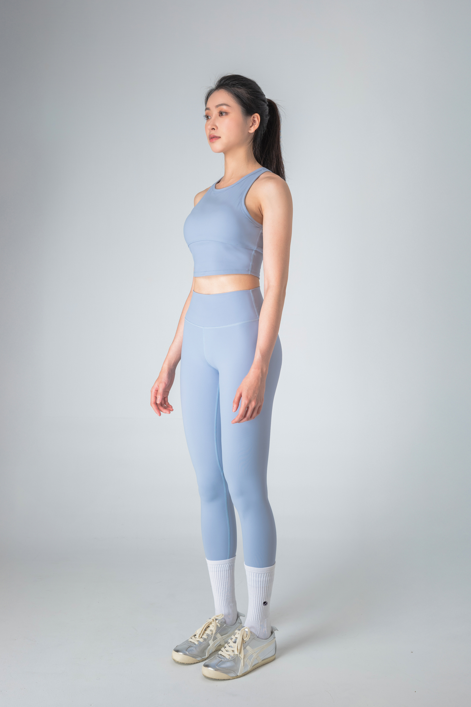 彈性合身長褲－冰藍