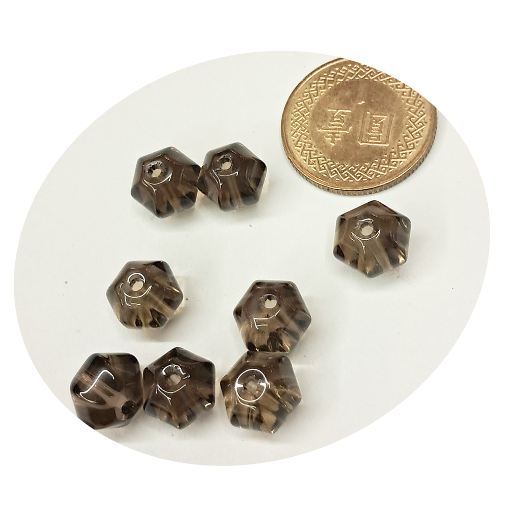 六角珠{茶晶}配件 2個【十方】154743