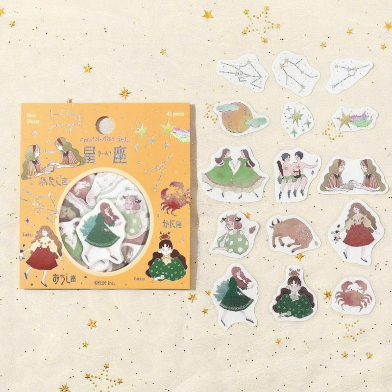 金牛 雙子 巨蟹 星座系列 45枚 箔押 和紙貼紙包｜日本 BGM