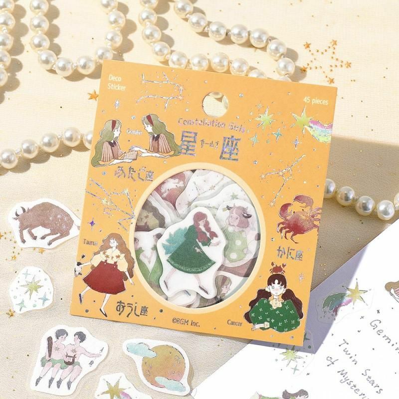 金牛 雙子 巨蟹 星座系列 45枚 箔押 和紙貼紙包｜日本 BGM