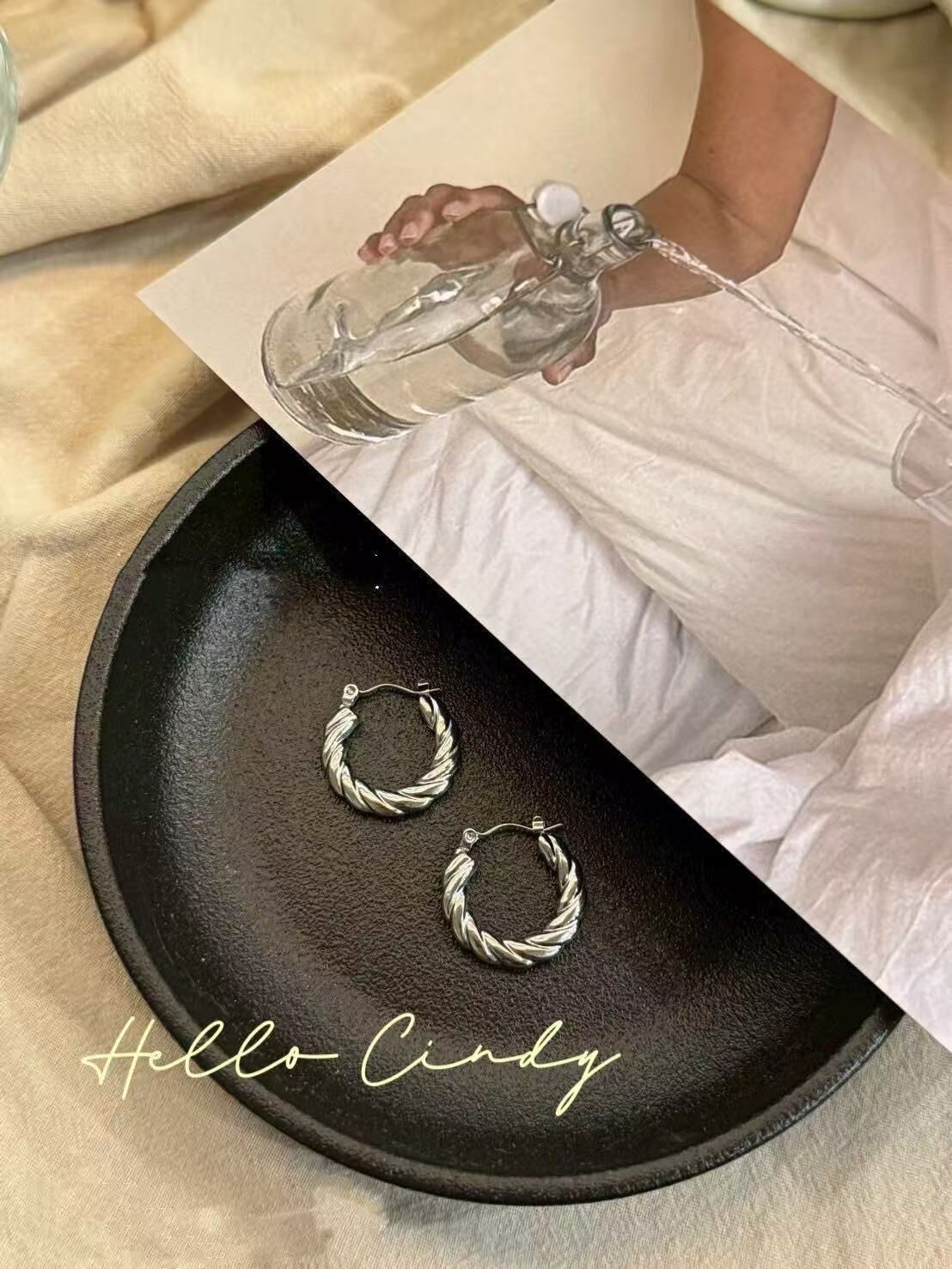 N04032 現貨-正韓超美單圈麻花C圈耳環（耳針）