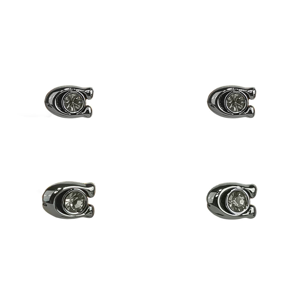 【COACH】C Logo 玻璃珍珠針式耳環+玻璃珍珠蝴蝶結項鍊飾品禮盒(赤鐵色)CY111 XGI