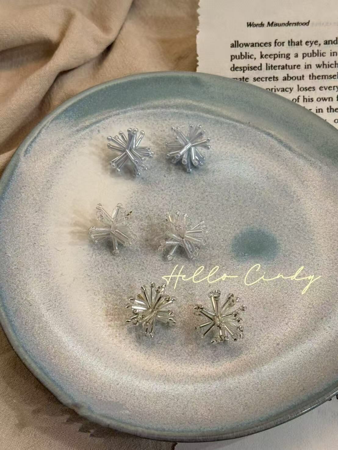 N04033 現貨-正韓立體閃閃雪花耳環（耳針）
