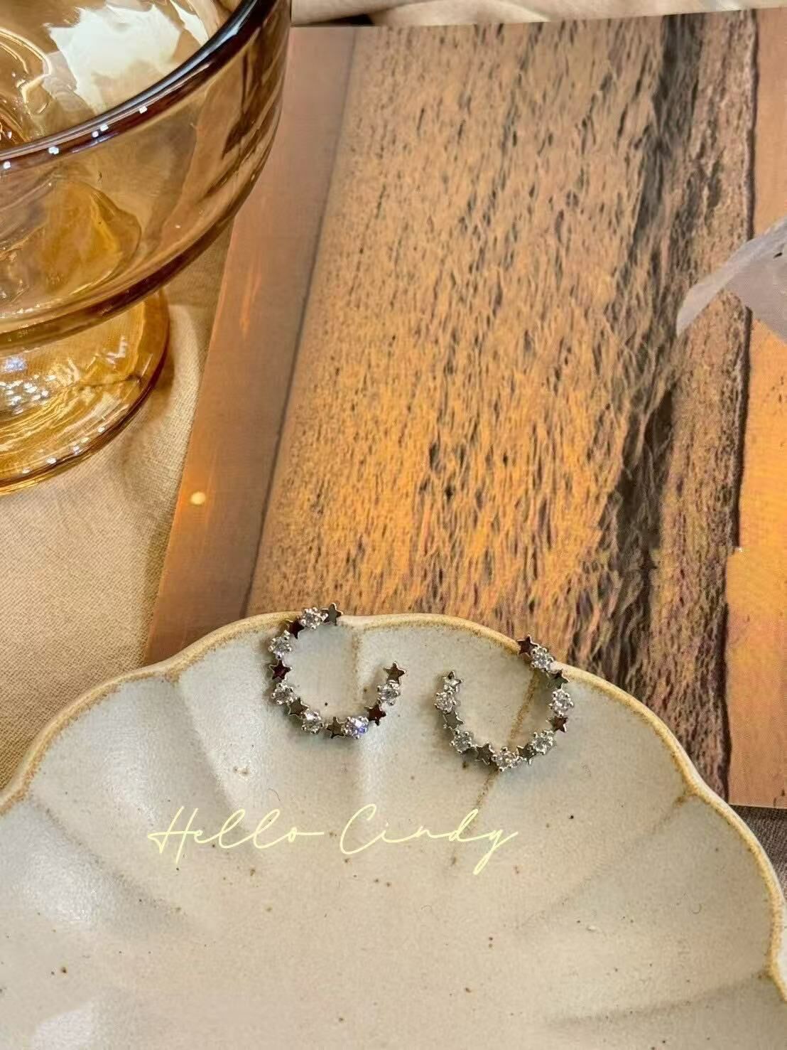 N04034 現貨-正韓氣質星星點點C環耳環（耳針）