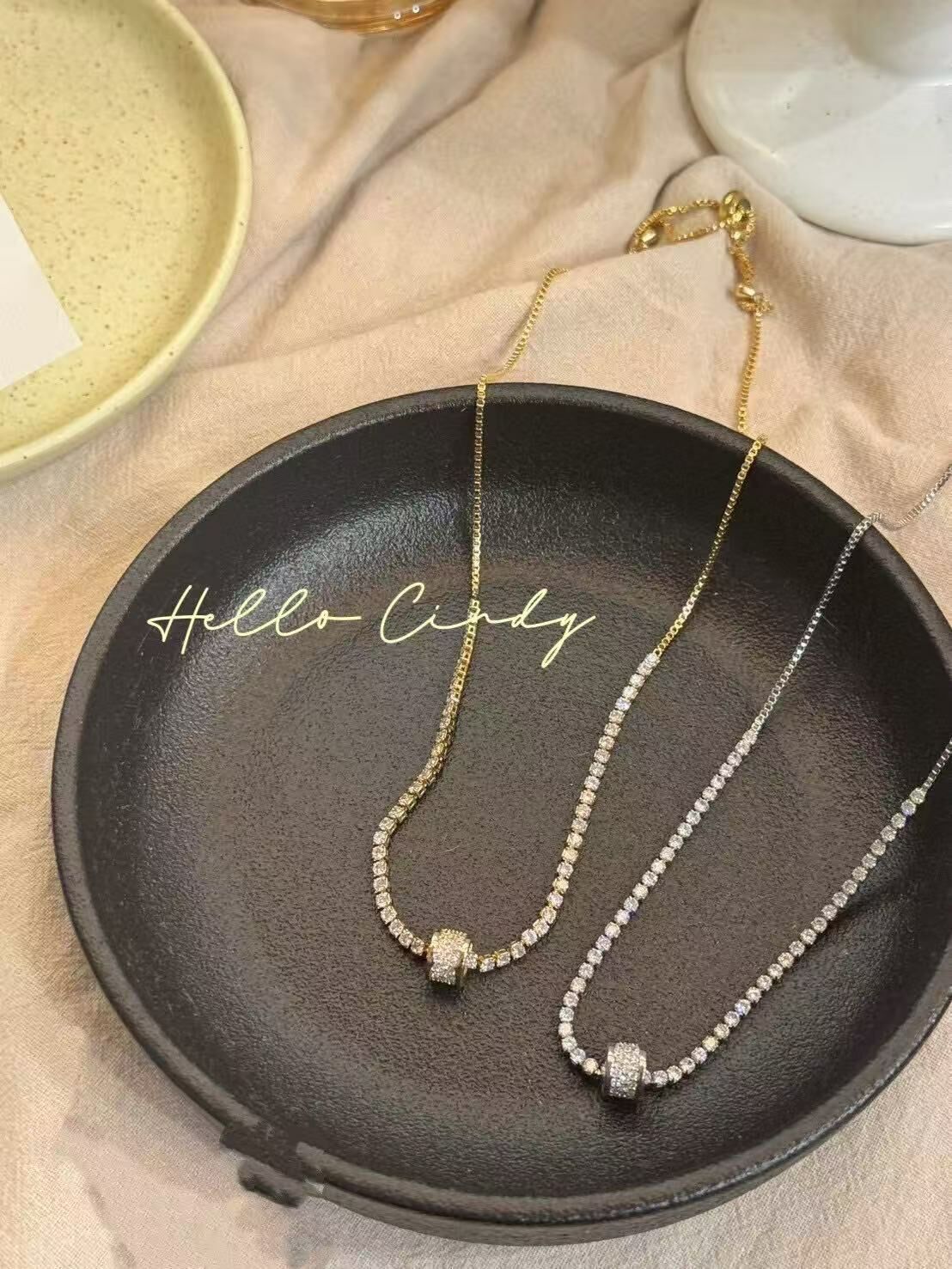 N04043 現貨-正韓方鑽鍊串圓圈碎鑽項鍊