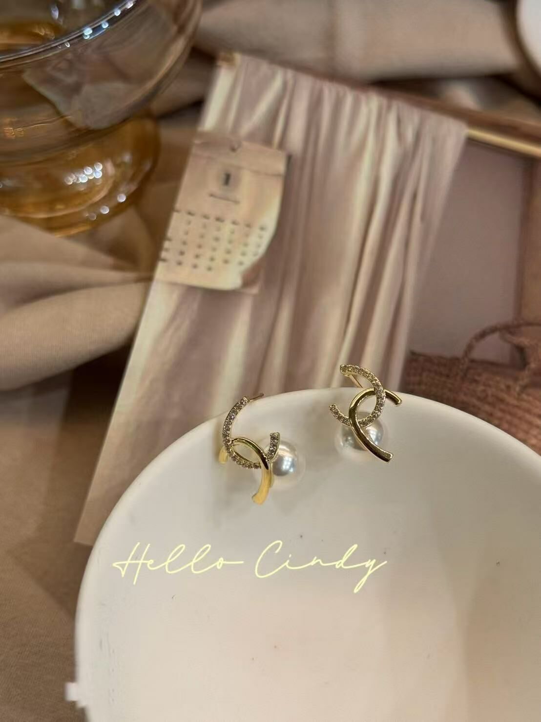 N04036 現貨-正韓美人魚優雅雙C單顆珍珠耳環（耳針）