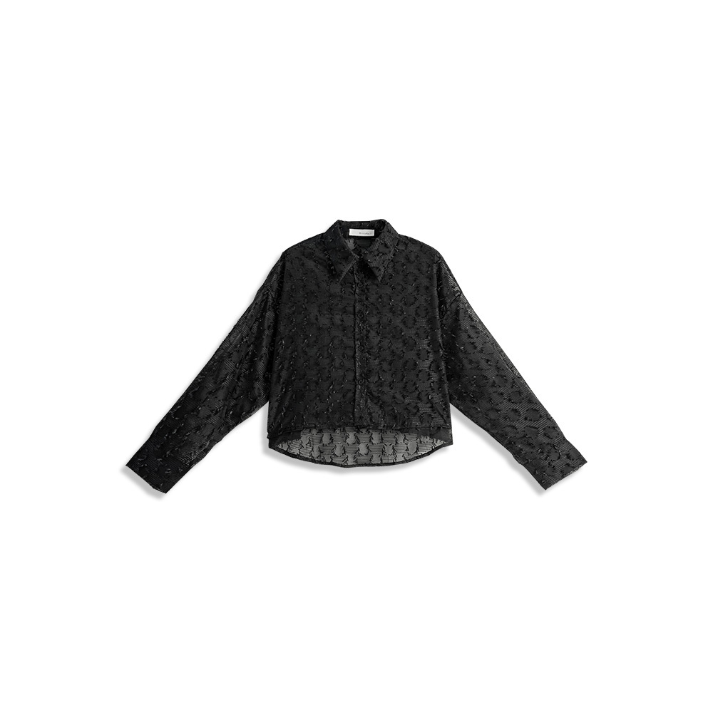 Three-dimensional feather beard design translucent short shirt sold in three colors【01025591】in stock+pre-order