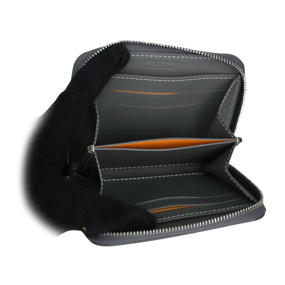 【GOYARD】MATIGNON  牛皮拼帆布ㄇ型拉鍊短夾(灰色)MATIGNPMLTY51CL51P