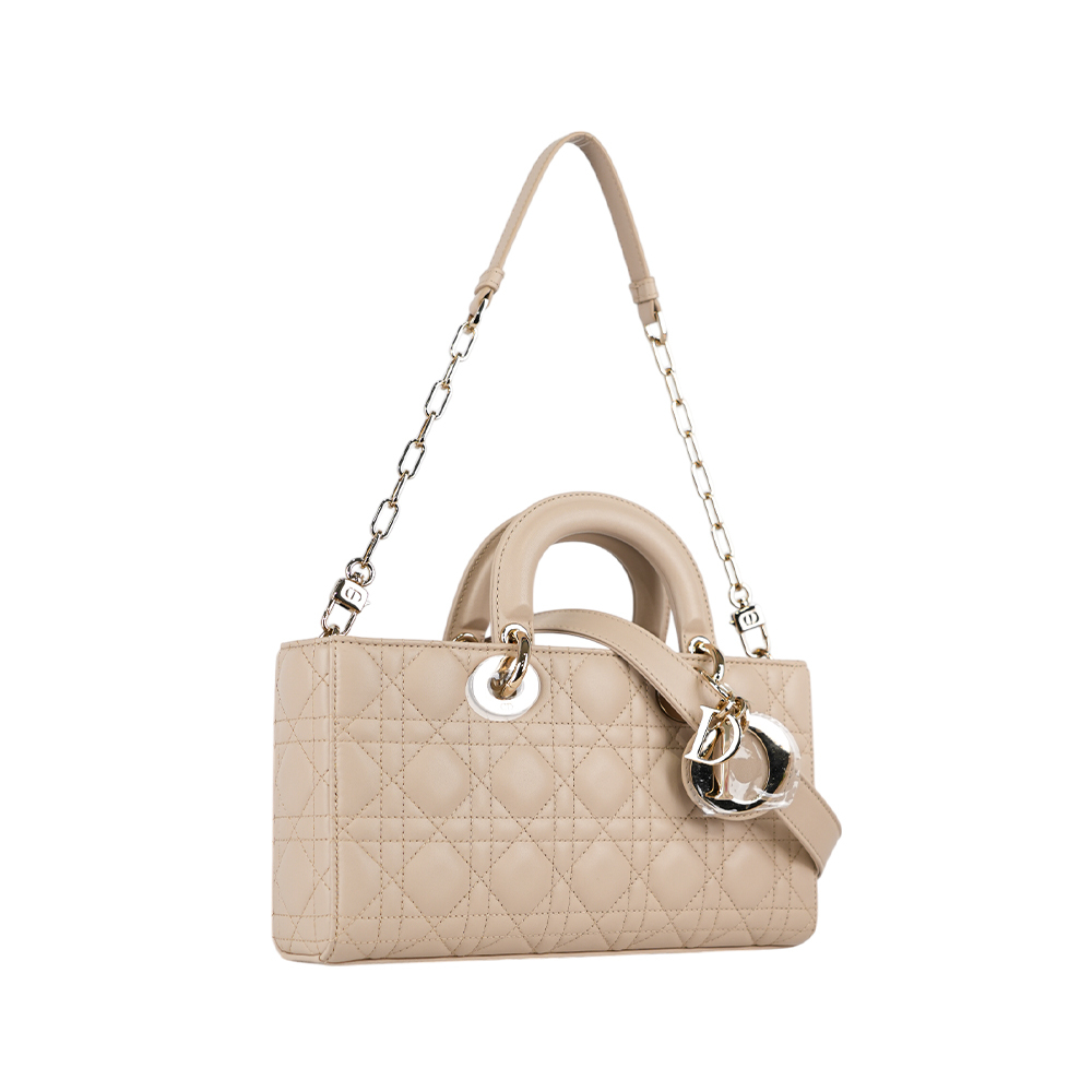 【CHRISTIAN DIOR】Lady D-Joy 籐格紋羊皮橫版中款黛妃包