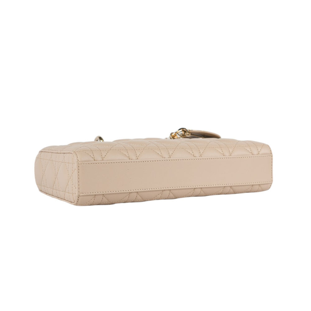 【CHRISTIAN DIOR】Lady D-Joy 籐格紋羊皮橫版中款黛妃包(淡米色) 88MA 0294