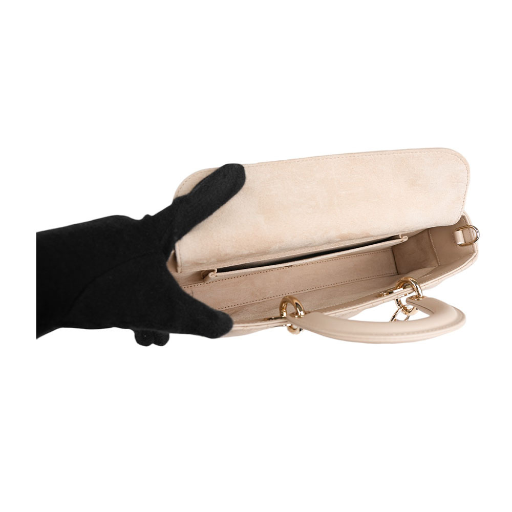 【CHRISTIAN DIOR】Lady D-Joy 籐格紋羊皮橫版中款黛妃包(淡米色) 88MA 0294