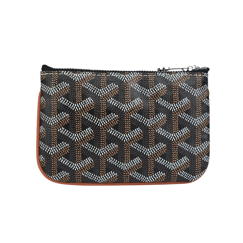 【GOYARD】Senat 塗層帆布及小牛皮拉鍊鑰匙包(Nano)(黑色/棕色)SENAPCNANTY01CL03P