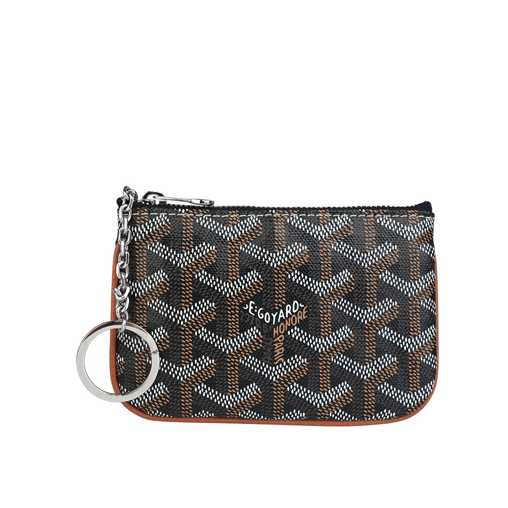 【GOYARD】Senat 塗層帆布及小牛皮拉鍊鑰匙包(Nano)(黑色/棕色)SENAPCNANTY01CL03P