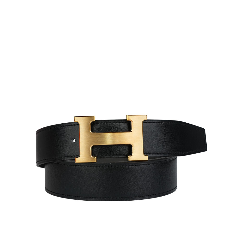 【Hermès】拼色Togo及Box皮+磨砂金釦H Logo皮帶 90cm