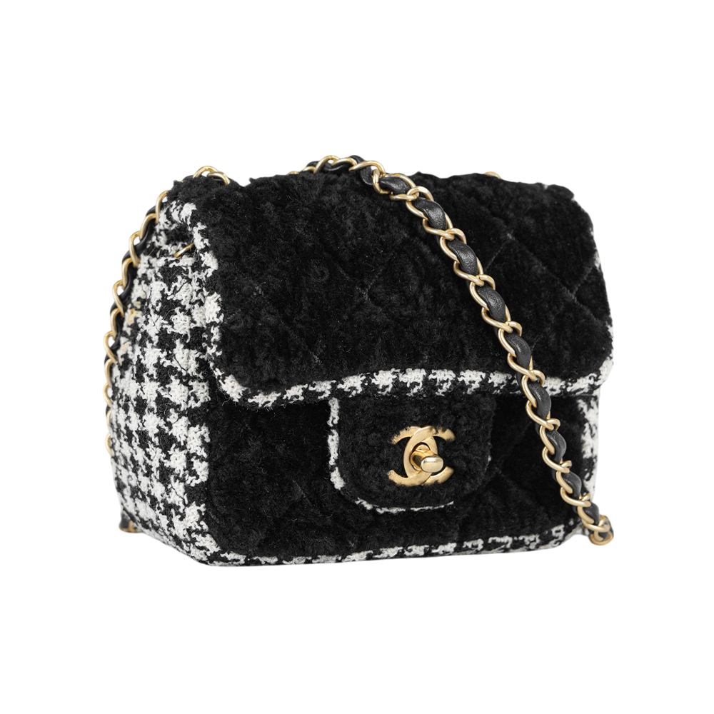 【CHANEL】金色CC Logo 菱格紋小羊皮迷你口蓋包/方胖包