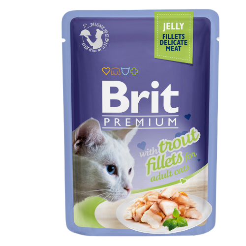 Brit Premium With Trout Fillets in Jelly for Adult Cats 85g (Original Box 24 packs)