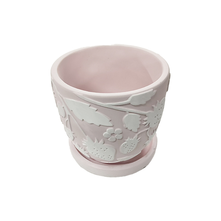 TP 附底盤花盆/粉色草莓 9cm