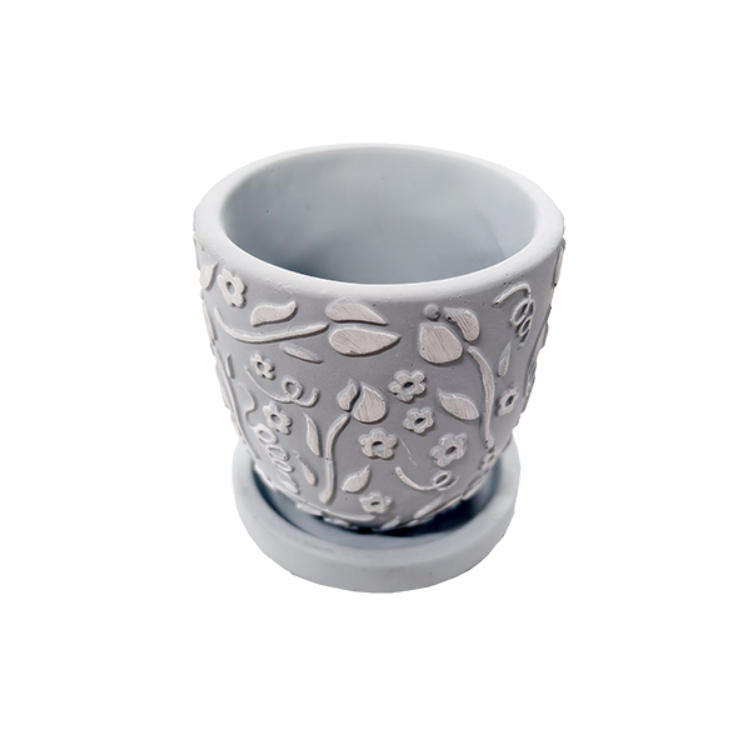 TP 附底盤花盆/灰色花朵 9cm