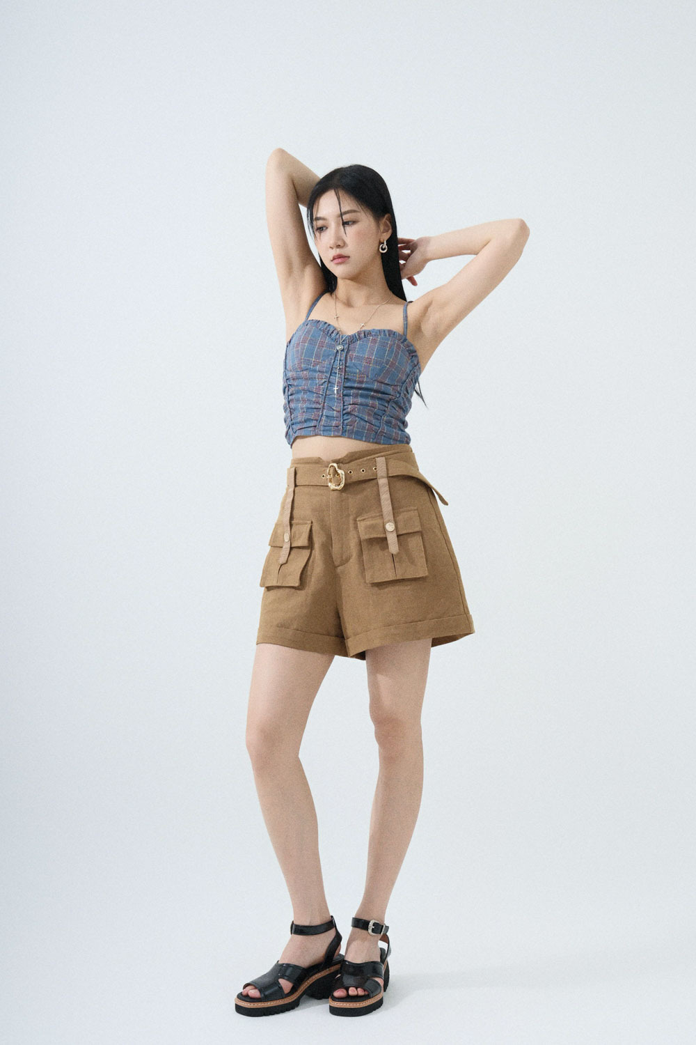 格紋棉麻bra top（*現貨款式）