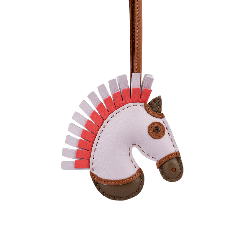 【HERMES】Geegee 小羊皮拼色駿馬吊飾(夢幻紫/象灰/德州粉) B AM