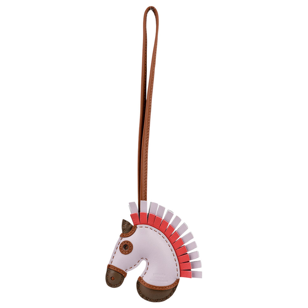 【HERMES】Geegee 小羊皮拼色駿馬吊飾(夢幻紫/象灰/德州粉) B AM