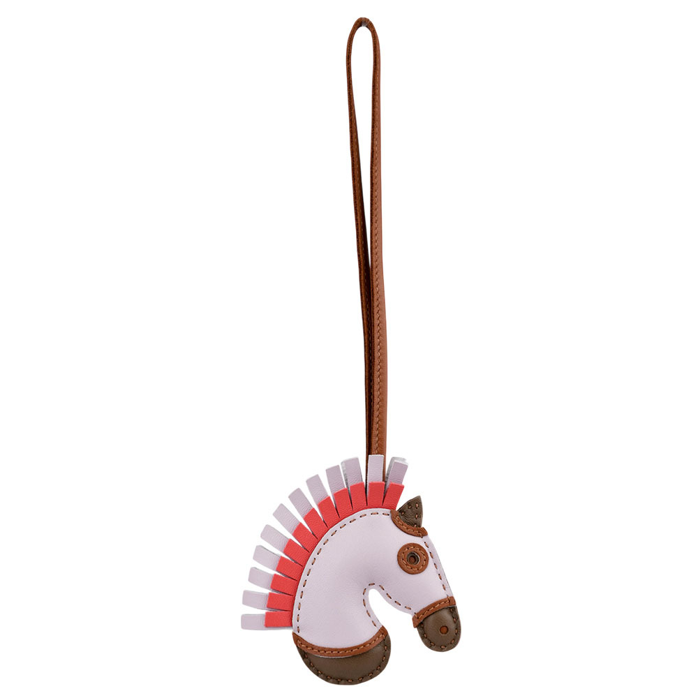 【HERMES】Geegee 小羊皮拼色駿馬吊飾(夢幻紫/象灰/德州粉) B AM