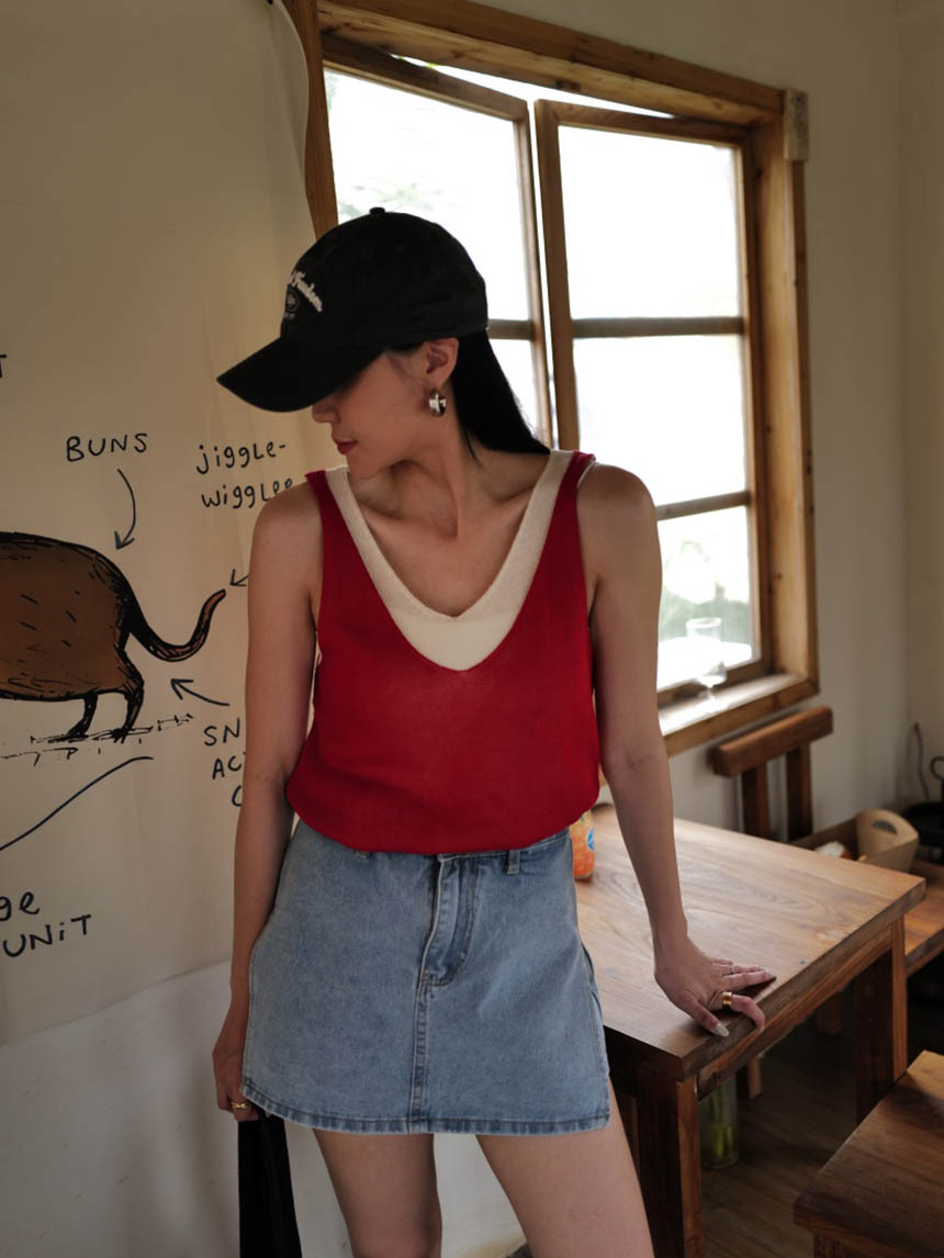 假2件V領針織背心 *5色