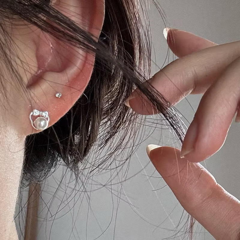 mini米妮珍珠蝴蝶結小耳釘