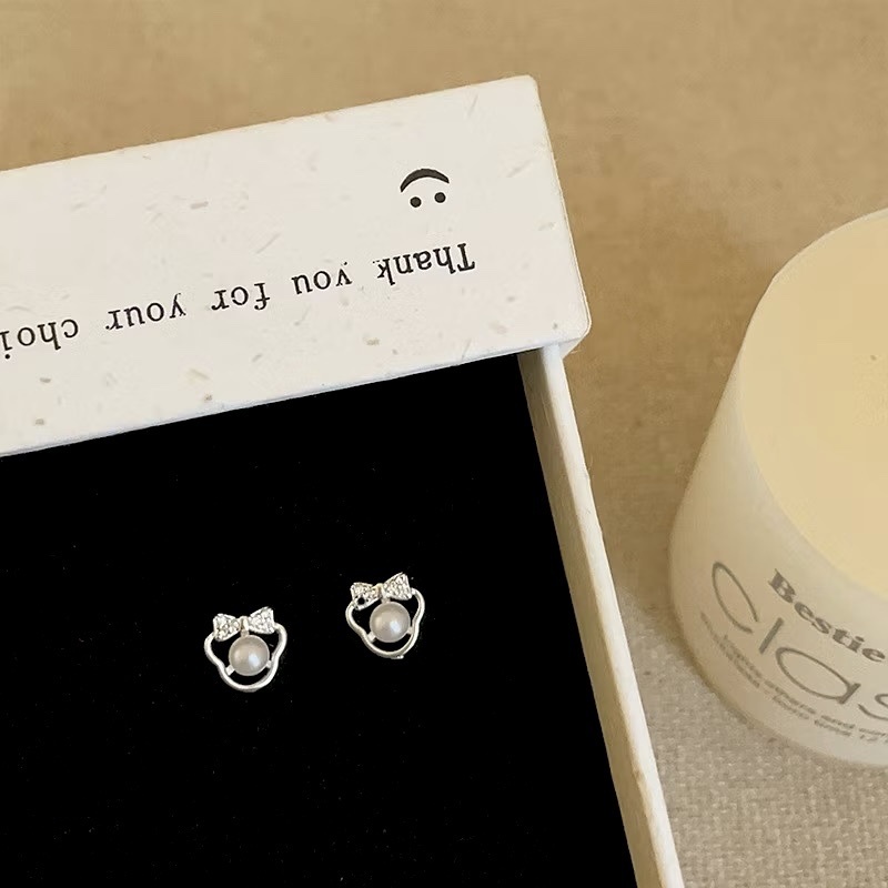 mini米妮珍珠蝴蝶結小耳釘