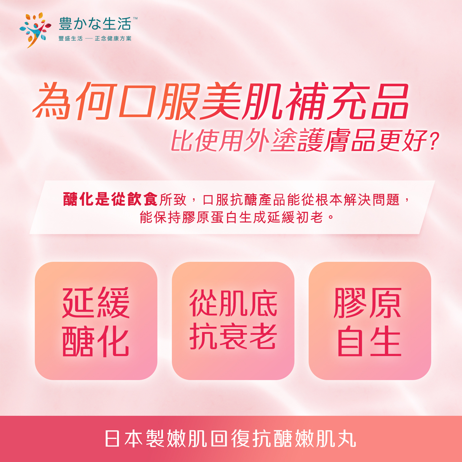 豐盛生活 嫩肌回復抗醣透嫩肌丸(60粒裝) YUTAKANA SEIKATSU Glycation Free (60 Tablets)