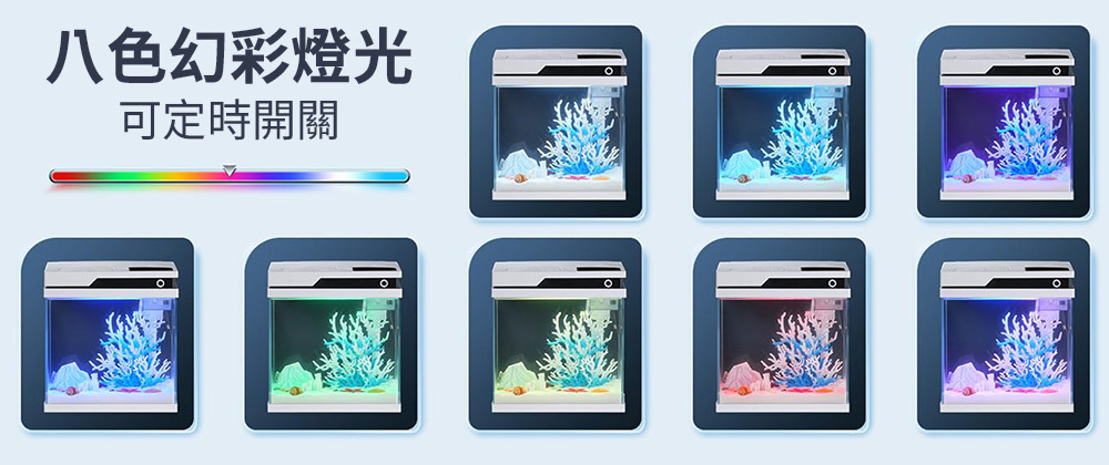 多段LED彩燈可定時切換八種燈色，色彩飽和，觀賞性極佳