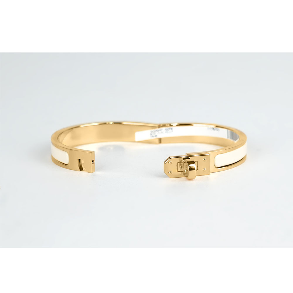 【HERMES】Clic Kelly PM 轉釦設計細款手環(金色/奶油白)H200004F 85PM