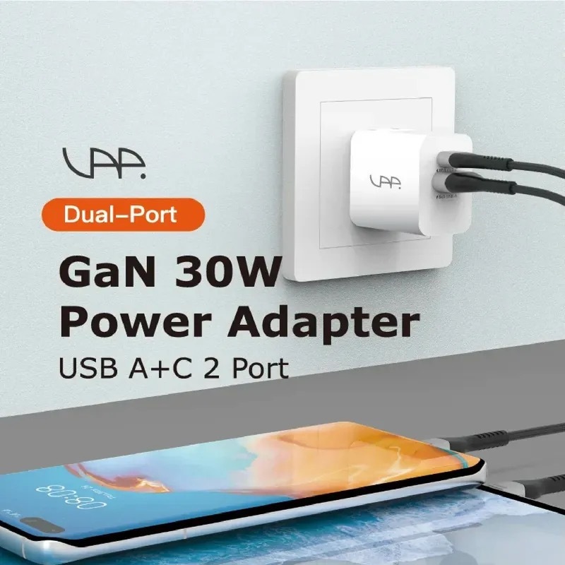 VAP｜30W GaN 雙孔快充充電器(USB C+A)