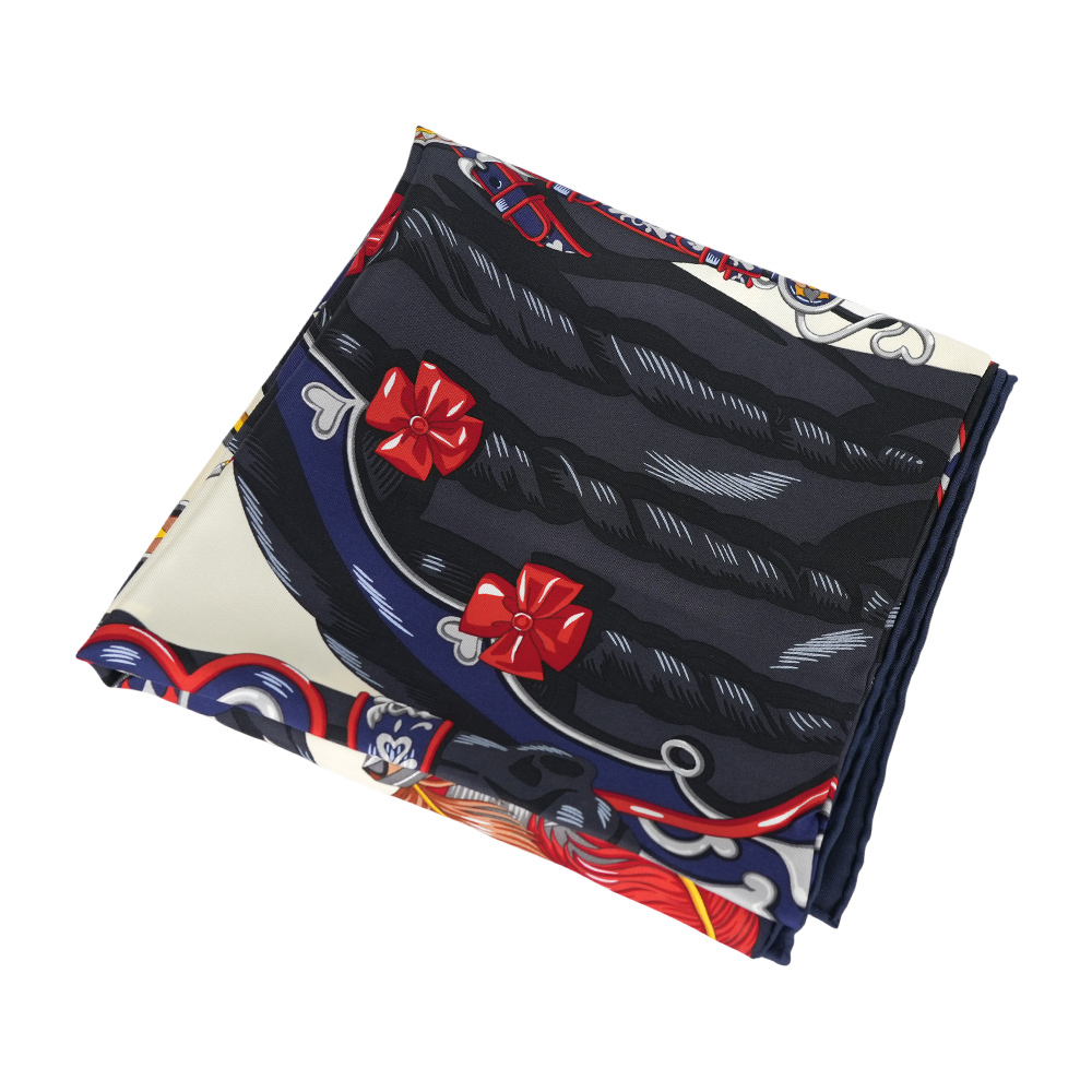 【HERMES】甜蜜的鞍具絲質方巾(90 x 90)(藍黑色/奶油白/炭灰色)H004090S 12