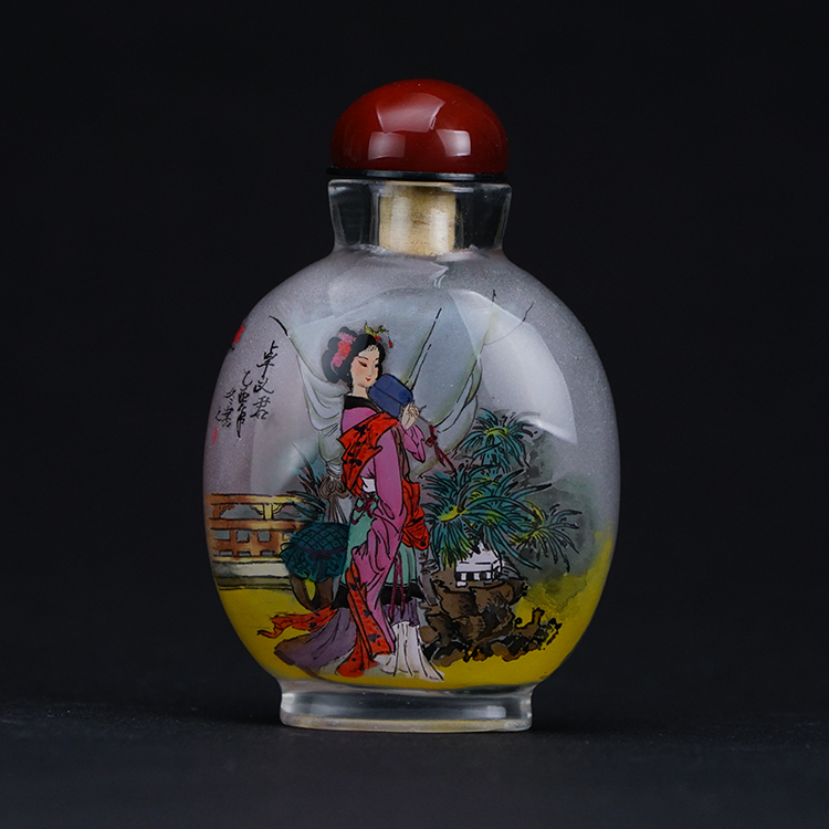 鹿港窯典藏級內畫工藝|蘇若蘭卓文君鼻煙壺 才情柔美交織展千古仕女風華