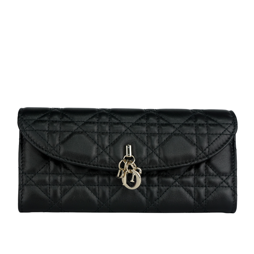 【CHRISTIAN DIOR】Violet 小羊皮籐格紋翻蓋二折長夾(黑色)S6029ONMJ_M900