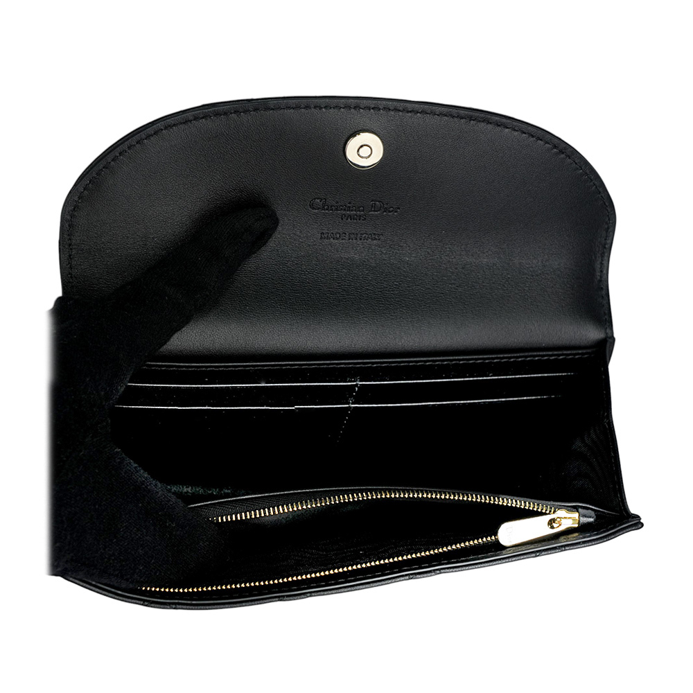 【CHRISTIAN DIOR】Violet 小羊皮籐格紋翻蓋二折長夾(黑色)S6029ONMJ_M900