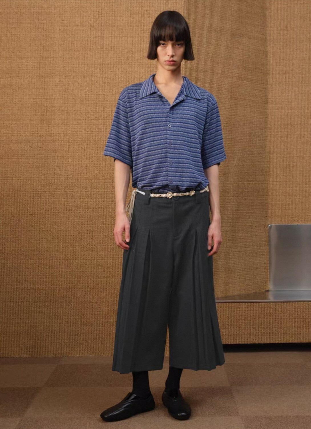 JCA 花灰色 工字摺 斜紋面料 西裝  #七分褲