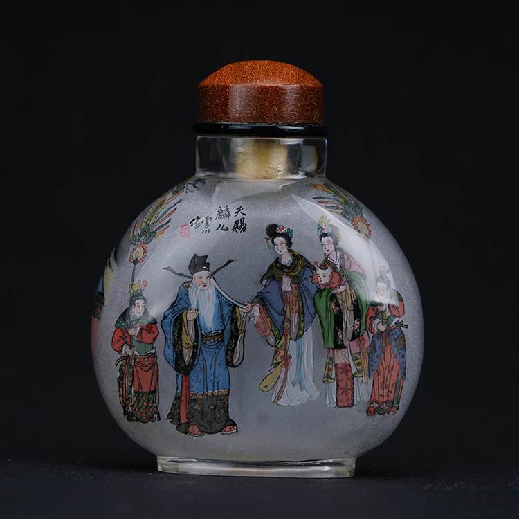 鹿港窯典藏內畫工藝|天賜麟兒鼻煙壺 麟祥降世寄寓吉兆福澤與家族傳承