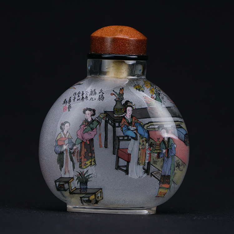 鹿港窯典藏內畫工藝|天賜麟兒鼻煙壺 麟祥降世寄寓吉兆福澤與家族傳承