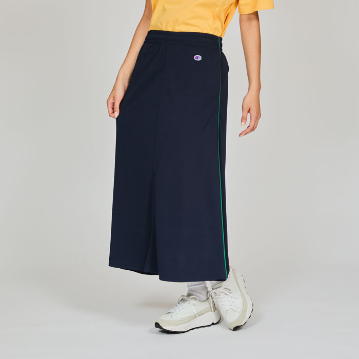 女款- CASUAL機能素面拼接邊條休閒長裙-藍色（）