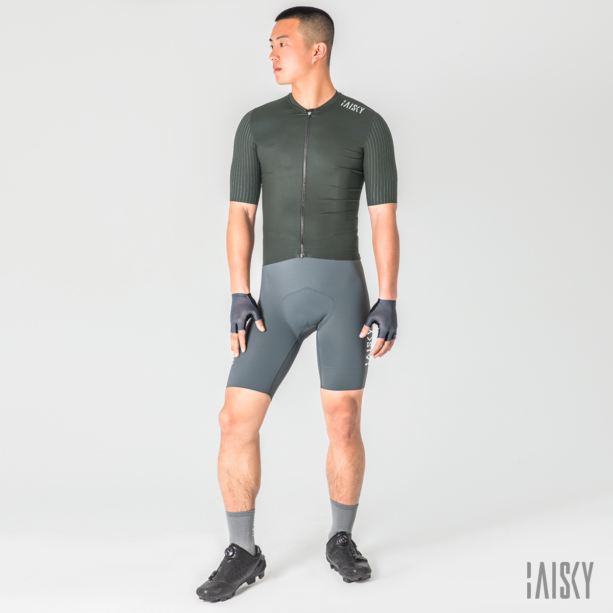 男款空力短車衣 潔淨V 深灰