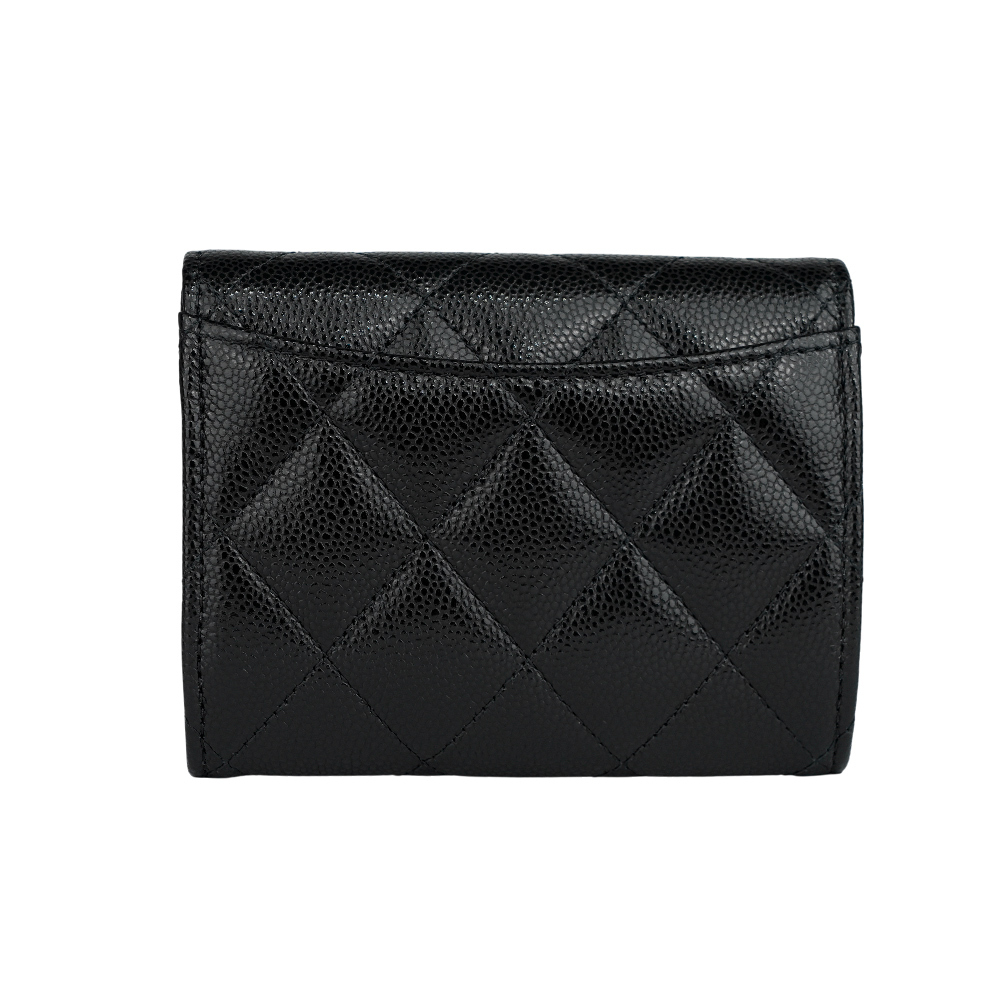 【CHANEL】金色CC Logo 牛皮雙層翻蓋卡片夾/零錢包(黑色)AP0220 B10583 C3906