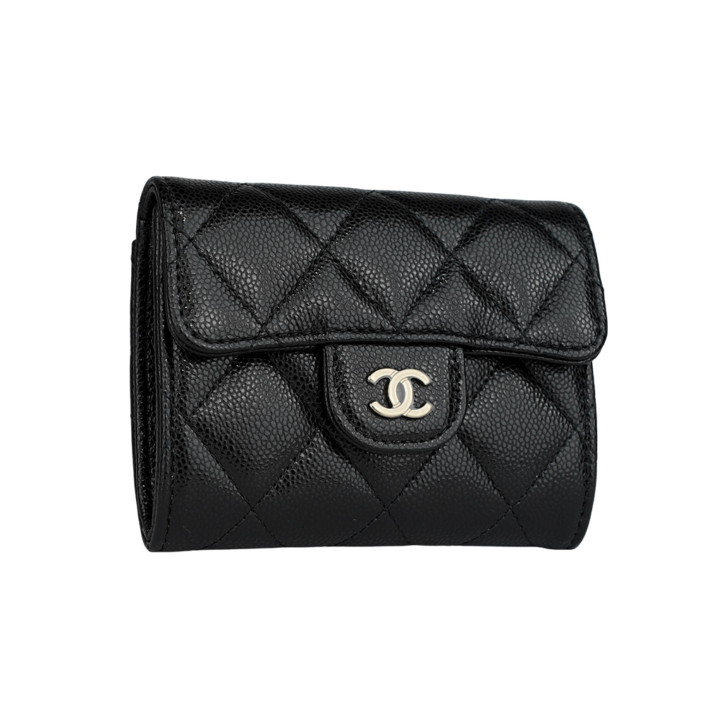 【CHANEL】金色CC Logo 牛皮雙層翻蓋卡片夾/零錢包(黑色)AP0220 B10583 C3906