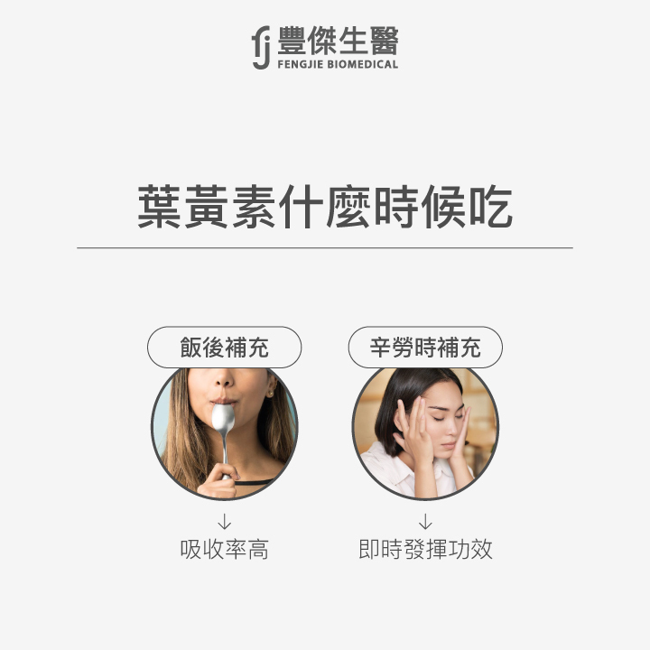 葉黃素什麼時候吃，建議飯後補充吸收率高、辛勞時補充可即時發揮功效。