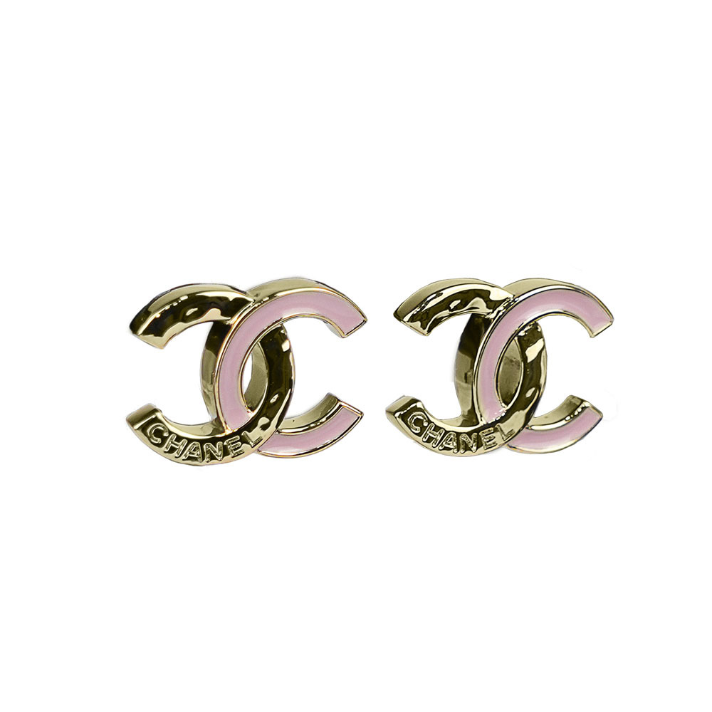 【CHANEL】CC Logo 標誌刻印拼色針式耳環