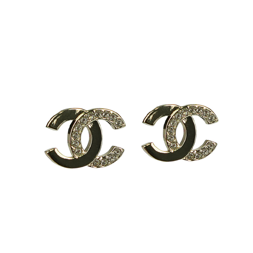 【CHANEL 】CC Logo 半水鑽設計針式耳環(金色)ABF249 B19807 NAFAL